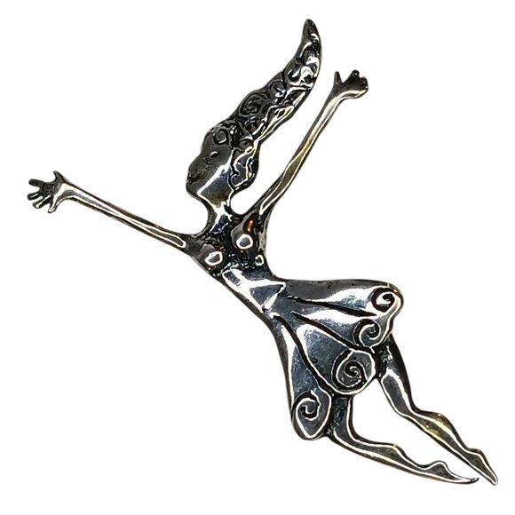 Vintage Sterling Silver Ballerina Dancer Brooch Pin Big Hair Abstract Modern - Picture 1 of 13
